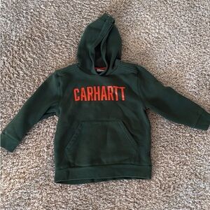 Carhartt Kids Hoodie in Forest Green with Orange Logo